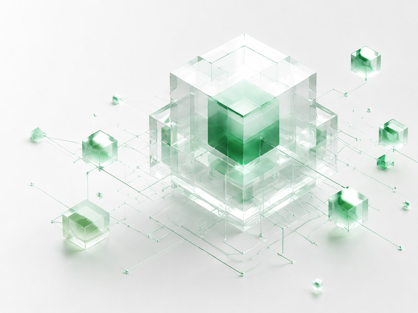 以透明玻璃方塊組成的 IP 模組示意圖,象徵可重複整合的矽智財